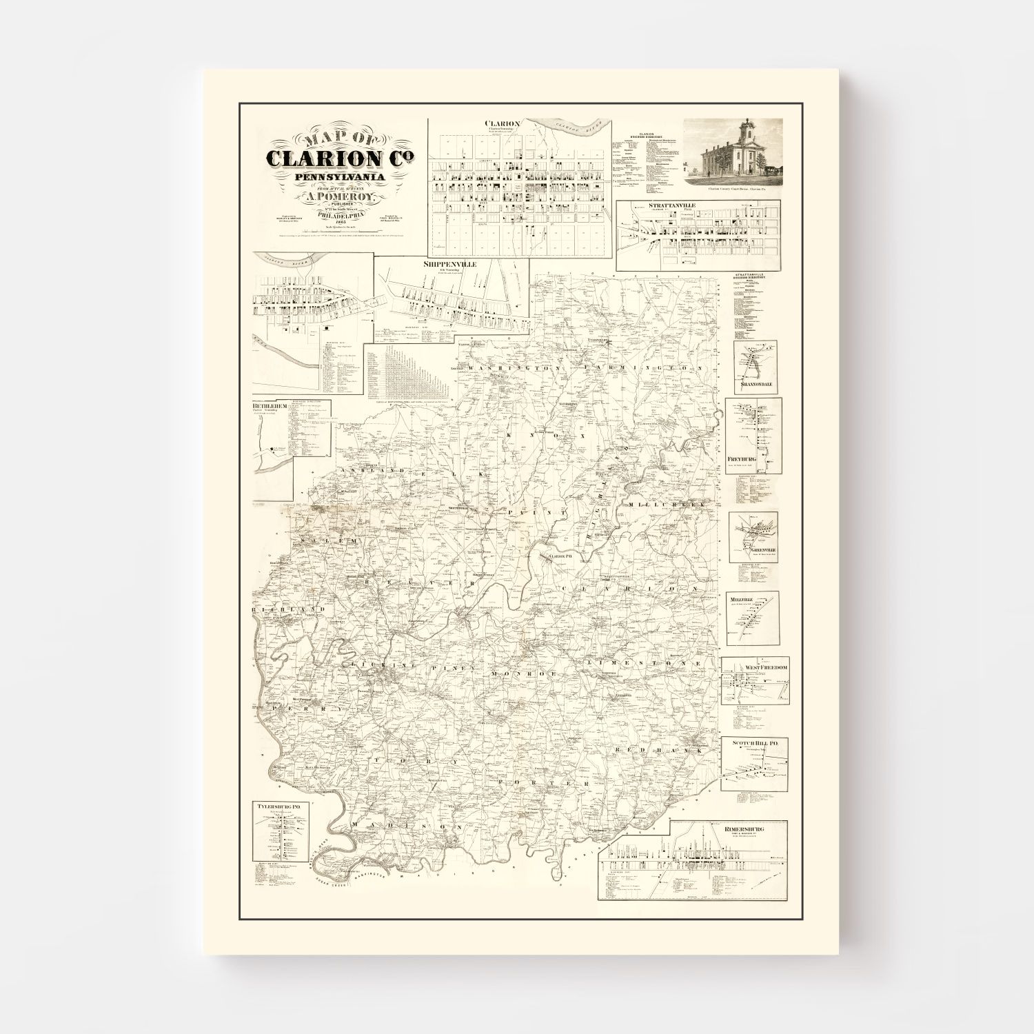 Vintage Map of Clarion County, Pennsylvania 1865