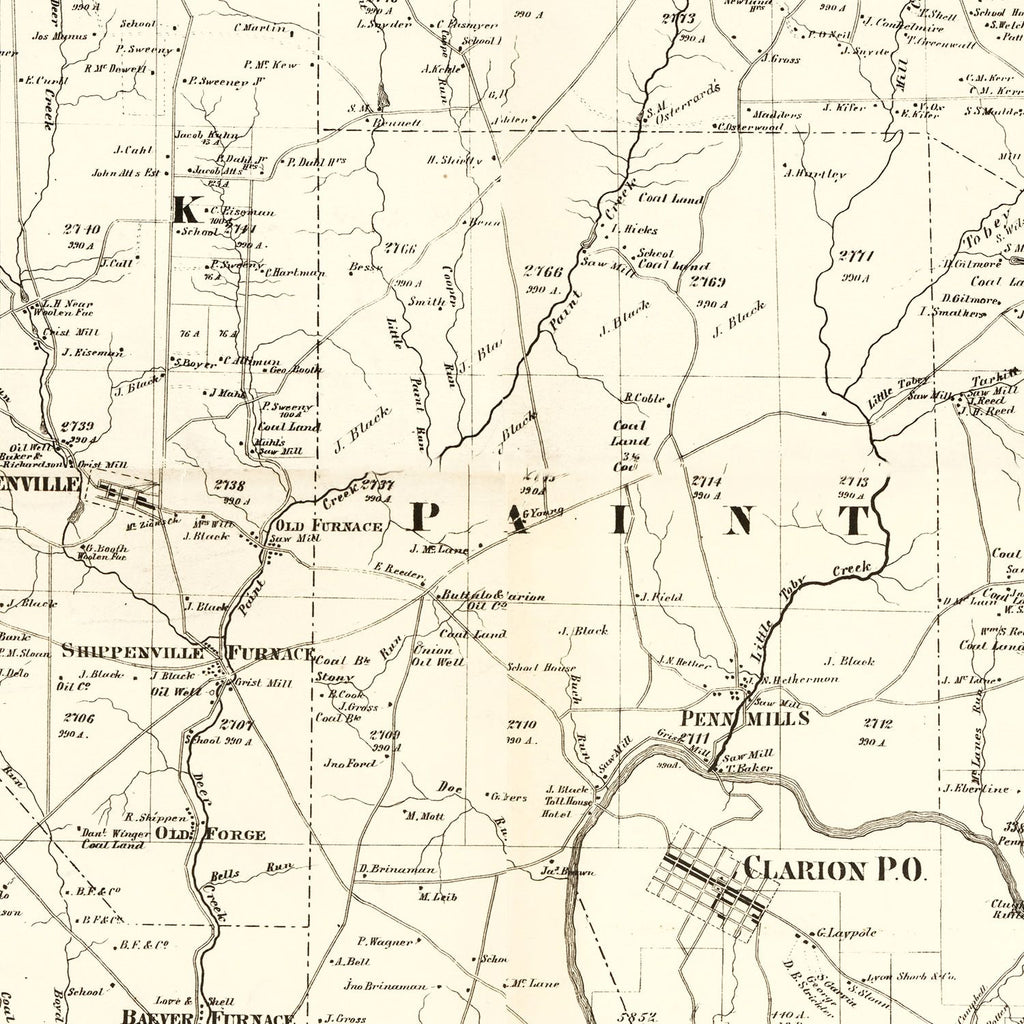 Vintage Map of Clarion County, Pennsylvania 1865