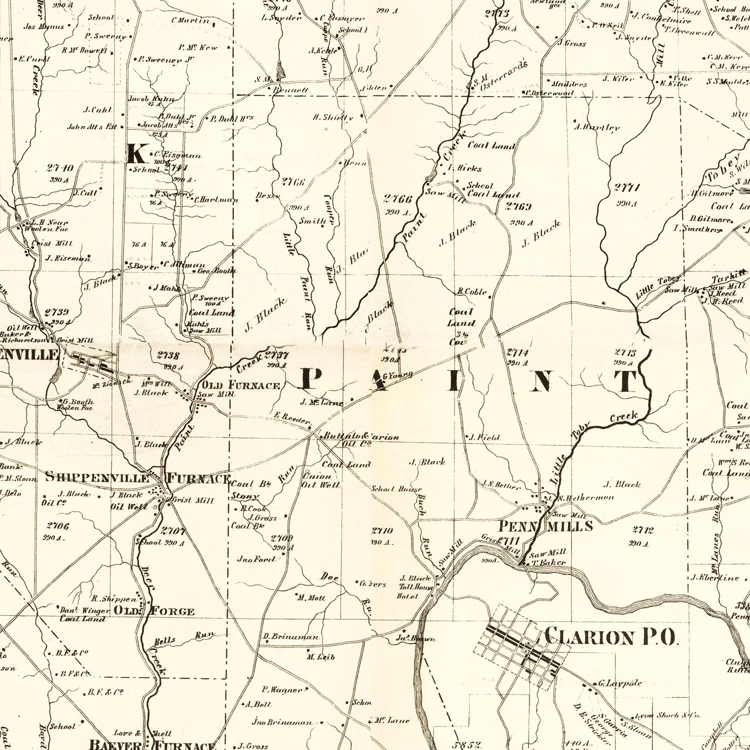 Vintage Map of Clarion County, Pennsylvania 1865