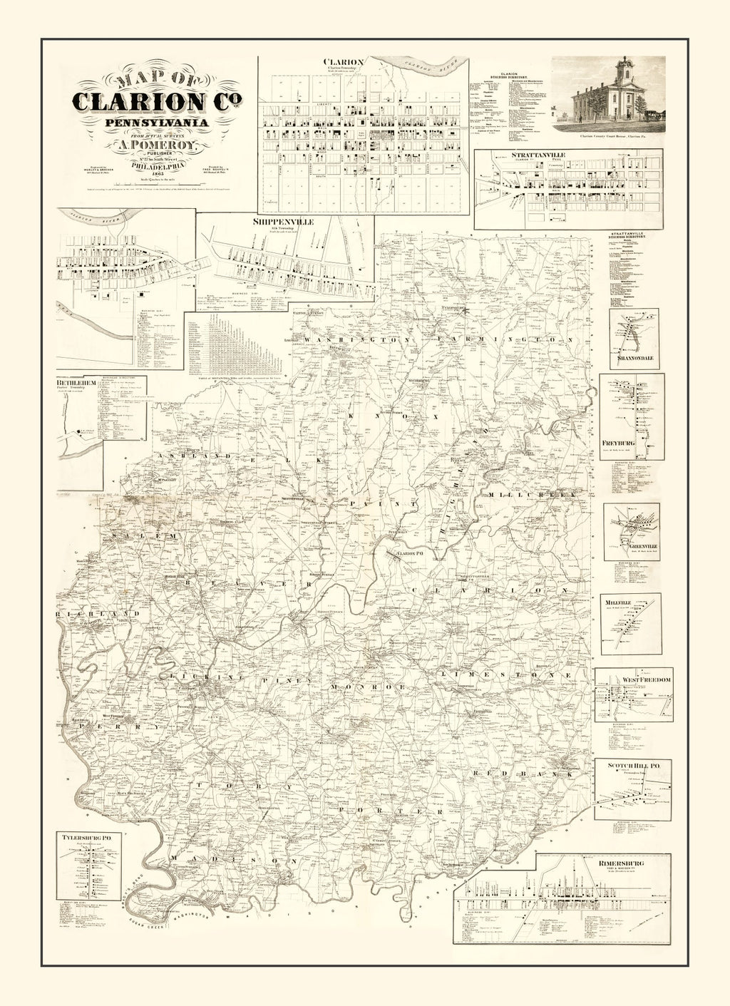 Vintage Map of Clarion County, Pennsylvania 1865