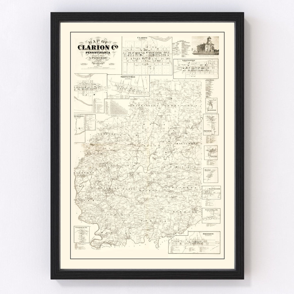 Vintage Map of Clarion County, Pennsylvania 1865