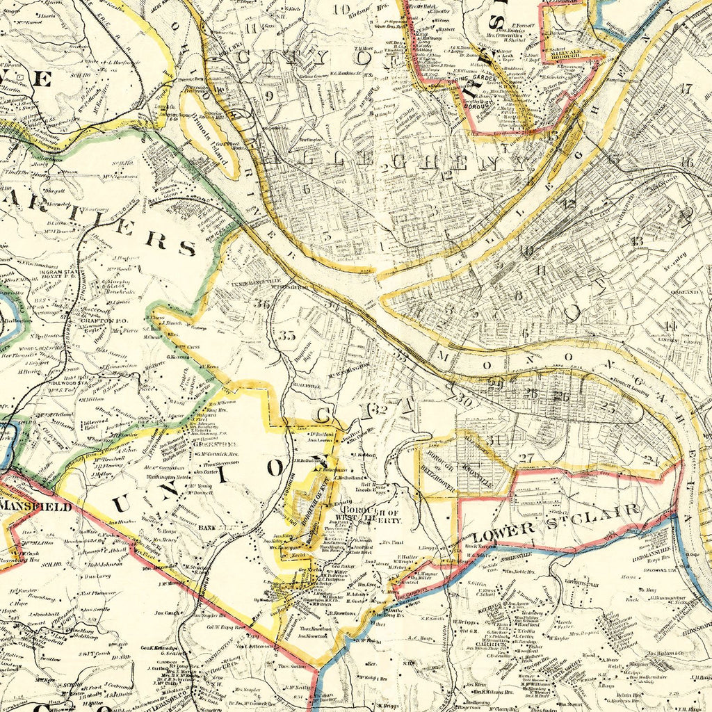 Vintage Map of Allegheny County, Pennsylvania 1883