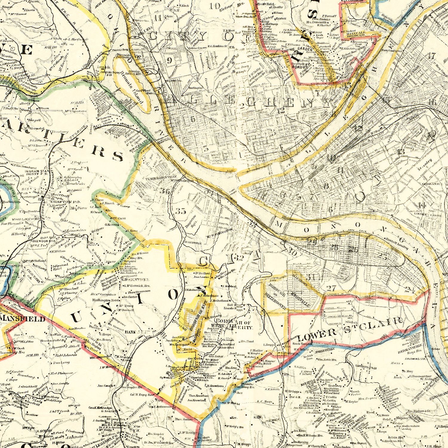 Vintage Map of Allegheny County, Pennsylvania 1883