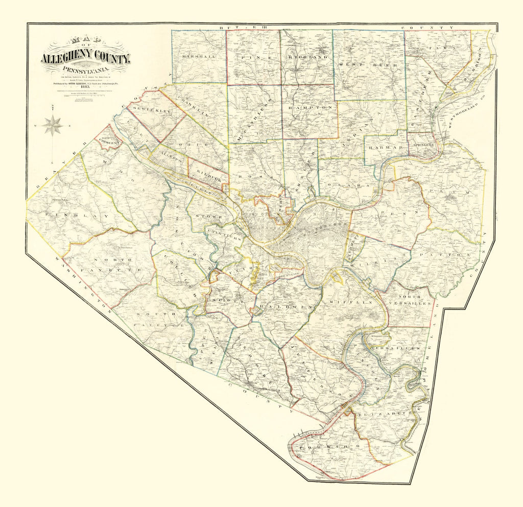 Vintage Map of Allegheny County, Pennsylvania 1883