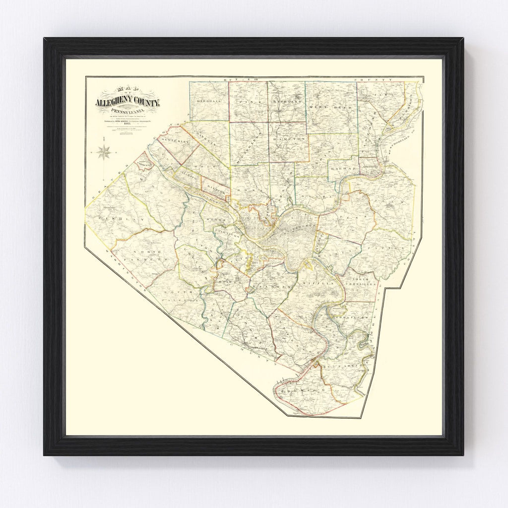 Vintage Map of Allegheny County, Pennsylvania 1883
