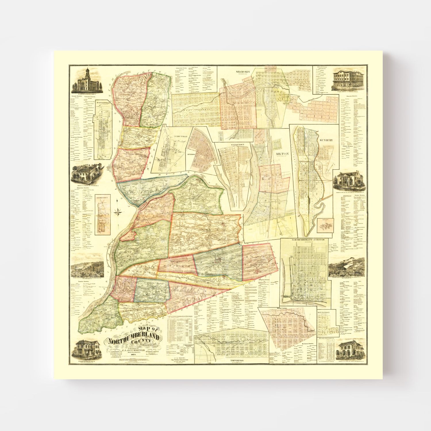 Vintage Map of Northumberland County, Pennsylvania 1874