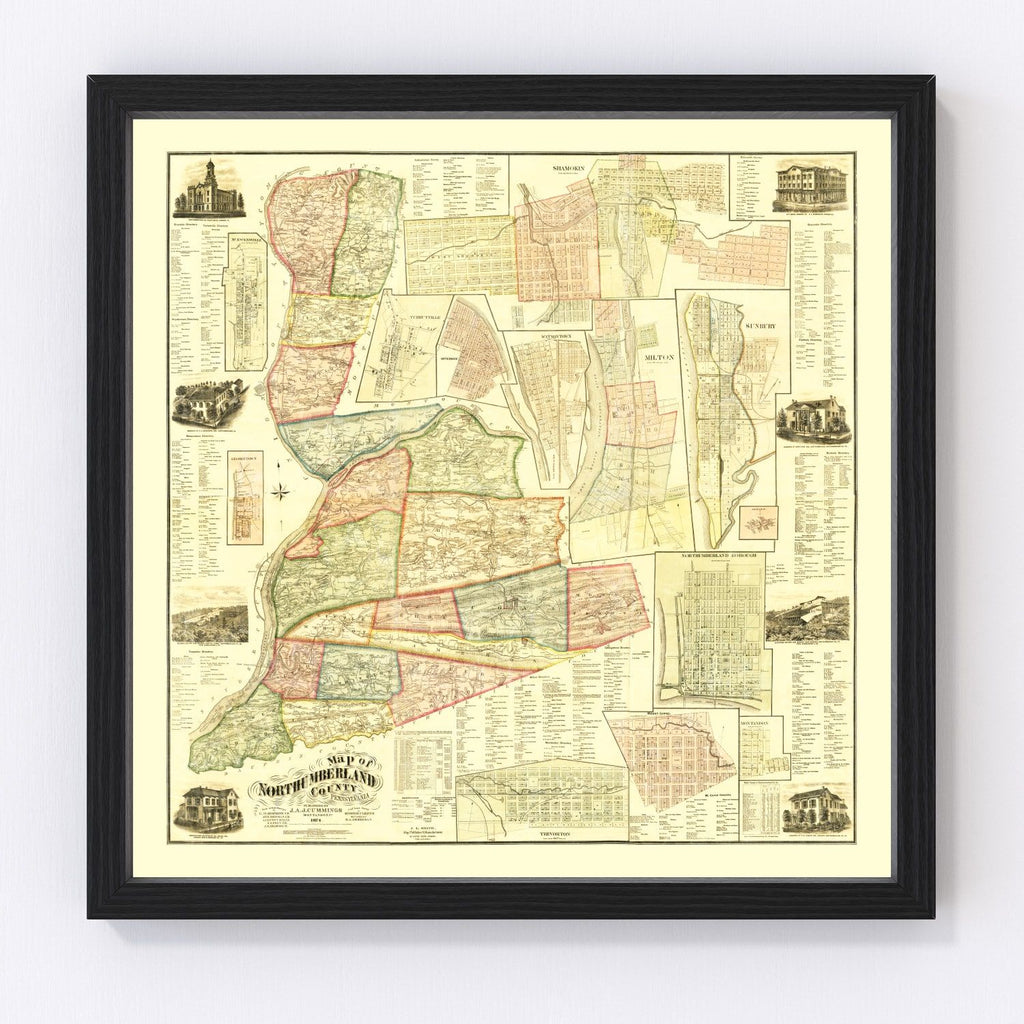 Vintage Map of Northumberland County, Pennsylvania 1874