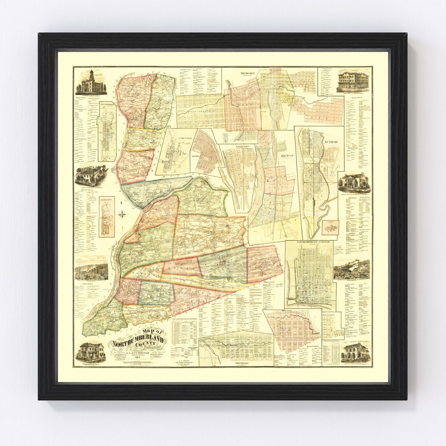 Vintage Map of Northumberland County, Pennsylvania 1874