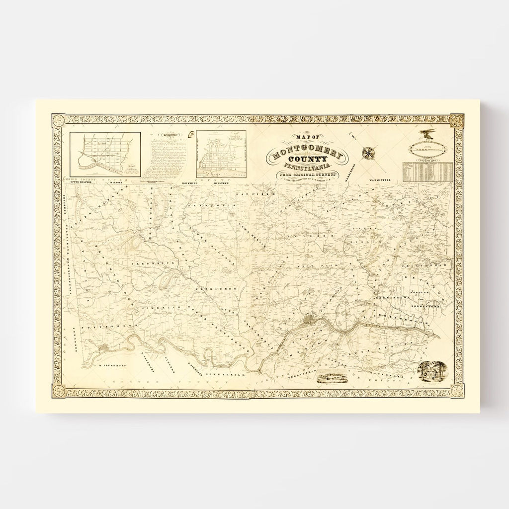 Vintage Map of Montgomery County, Pennsylvania 1849