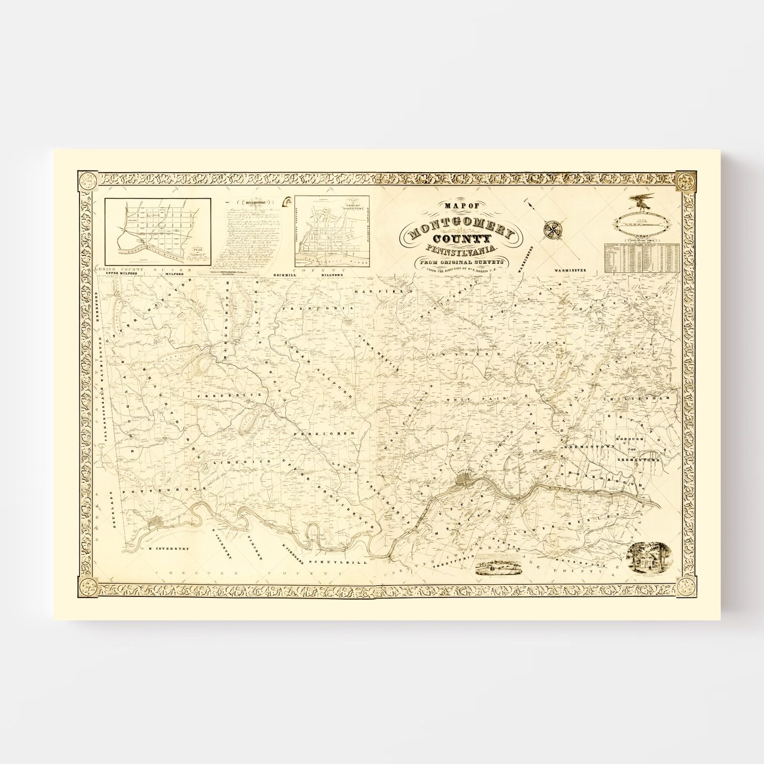 Vintage Map of Montgomery County, Pennsylvania 1849