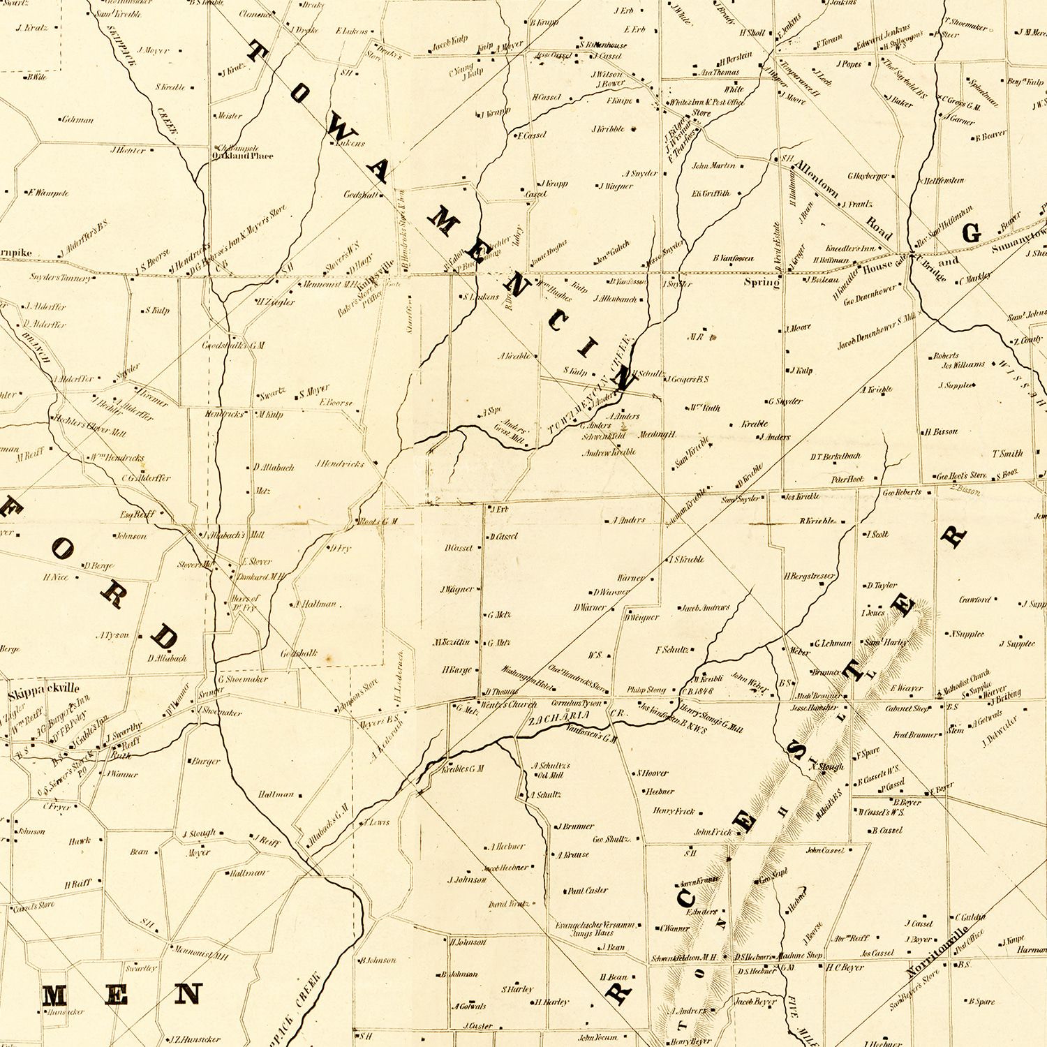 Vintage Map of Montgomery County, Pennsylvania 1849