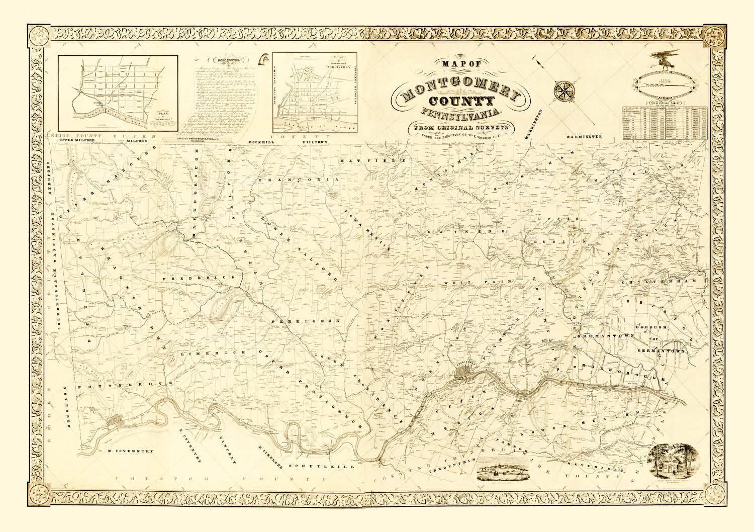 Vintage Map of Montgomery County, Pennsylvania 1849