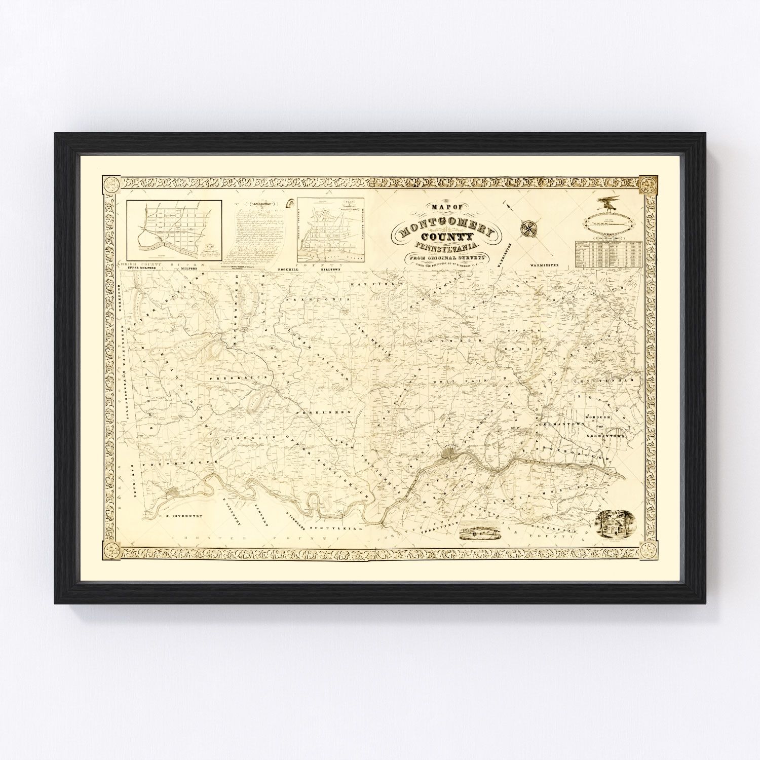 Vintage Map of Montgomery County, Pennsylvania 1849