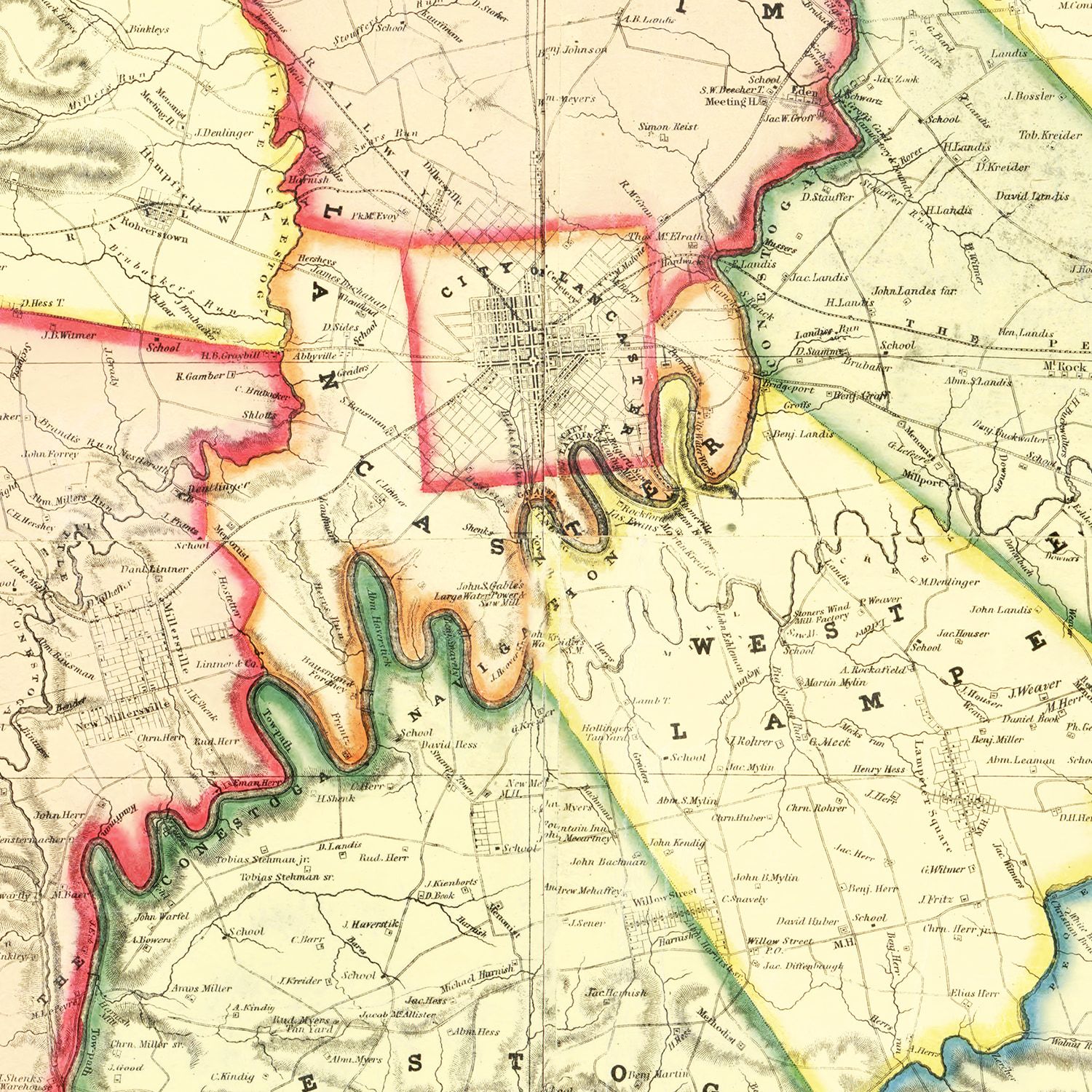 Vintage Map of Lancaster County, Pennsylvania 1851