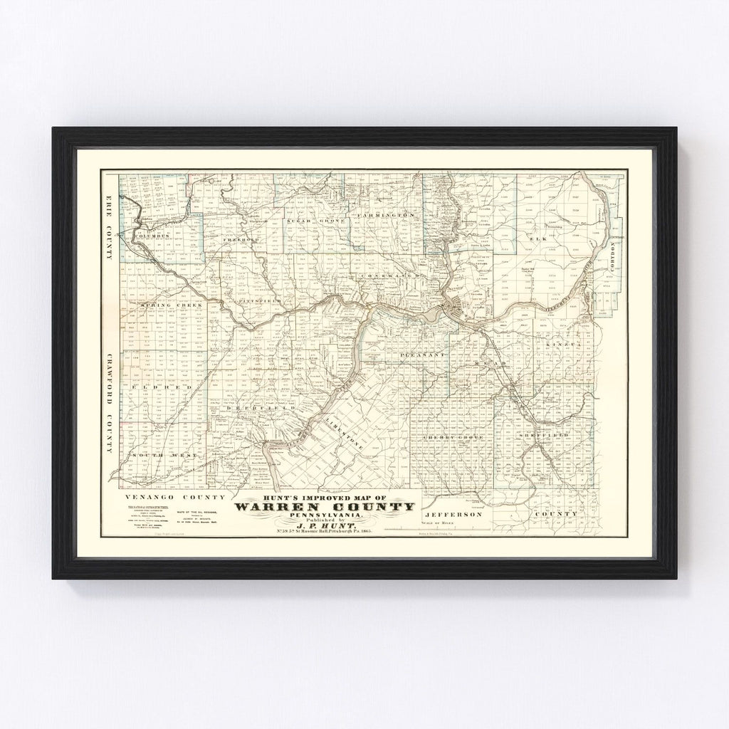 Vintage Map of Warren County, Pennsylvania 1865