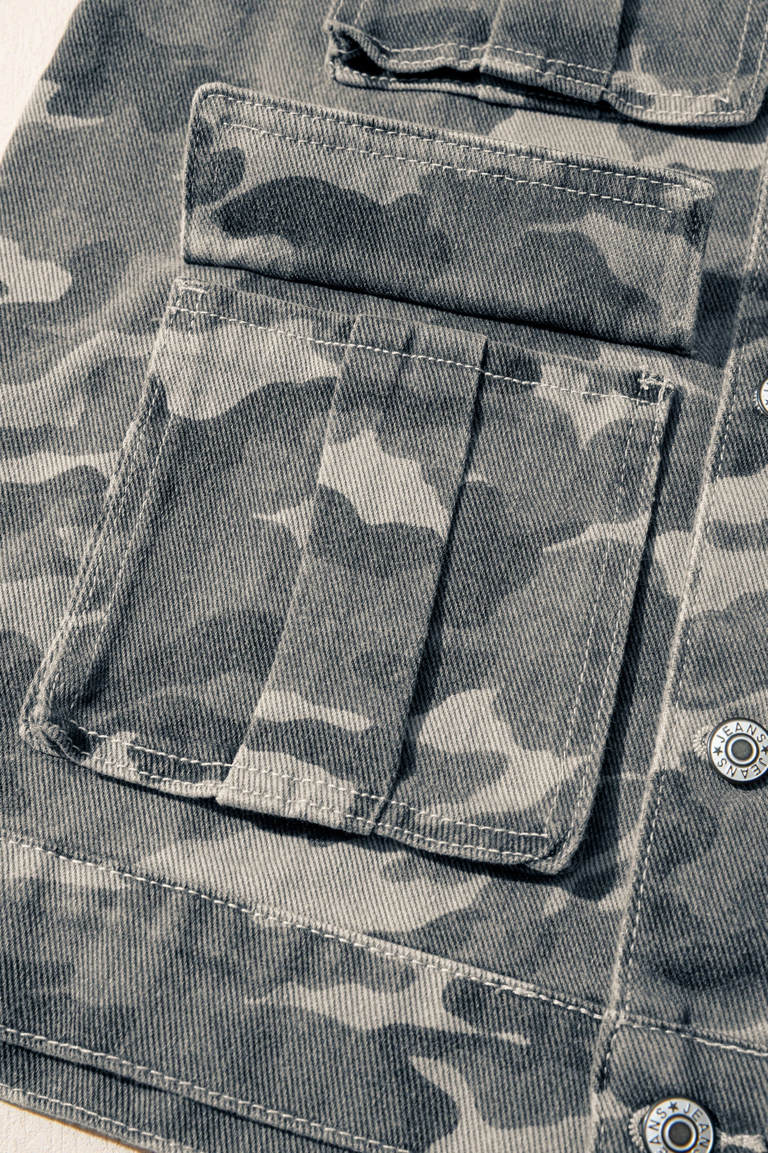 Camo Denim Cargo Pocket Buttoned Vest