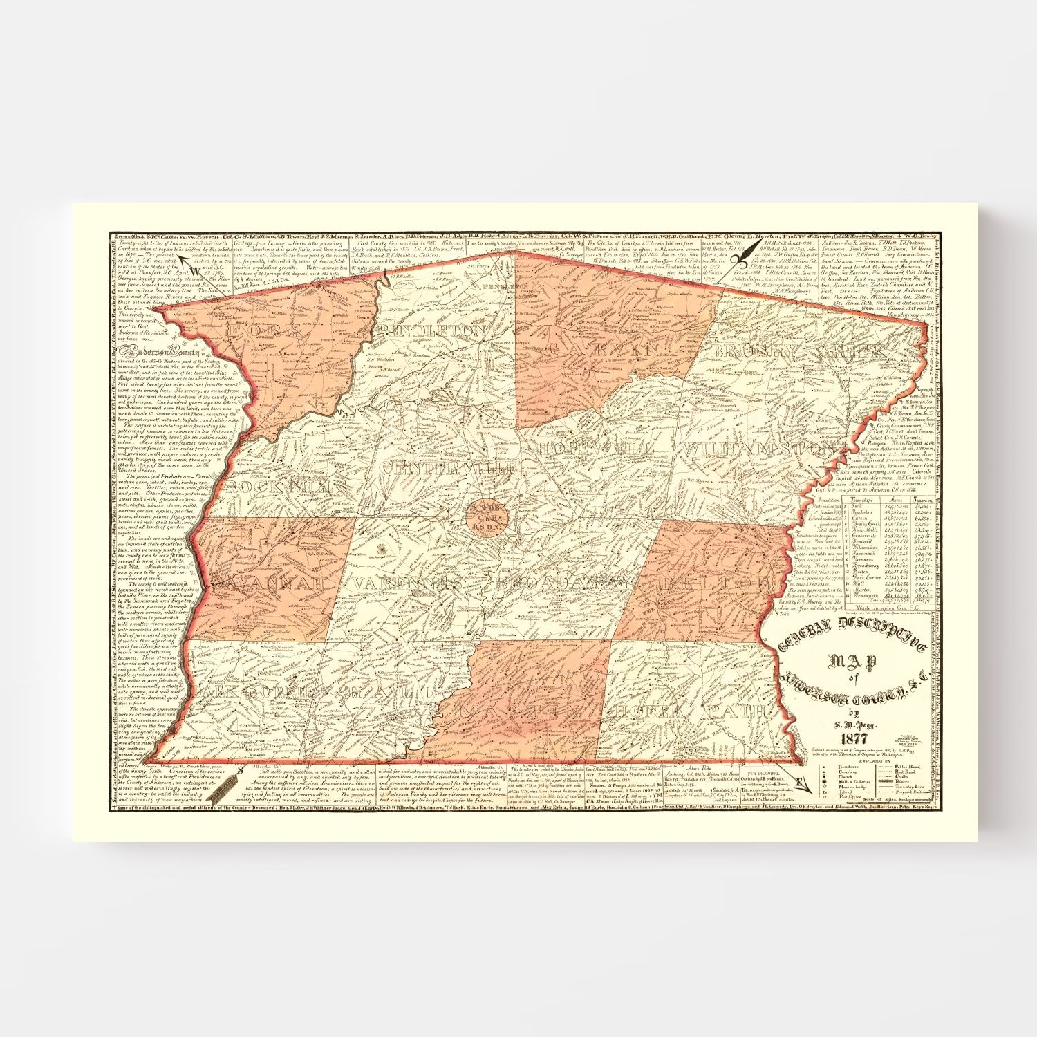 Vintage Map of Anderson County, South Carolina 1877