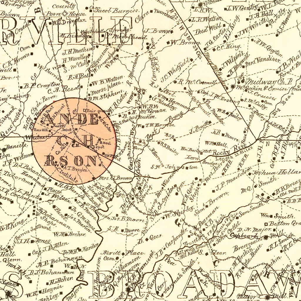 Vintage Map of Anderson County, South Carolina 1877