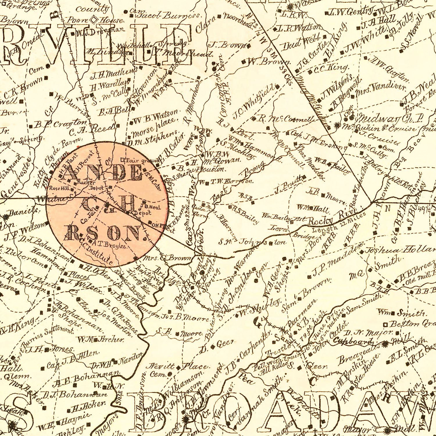 Vintage Map of Anderson County, South Carolina 1877