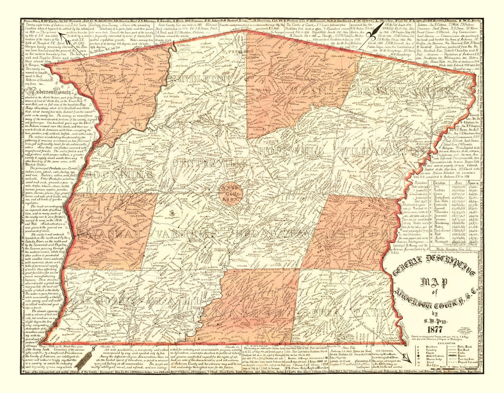 Vintage Map of Anderson County, South Carolina 1877