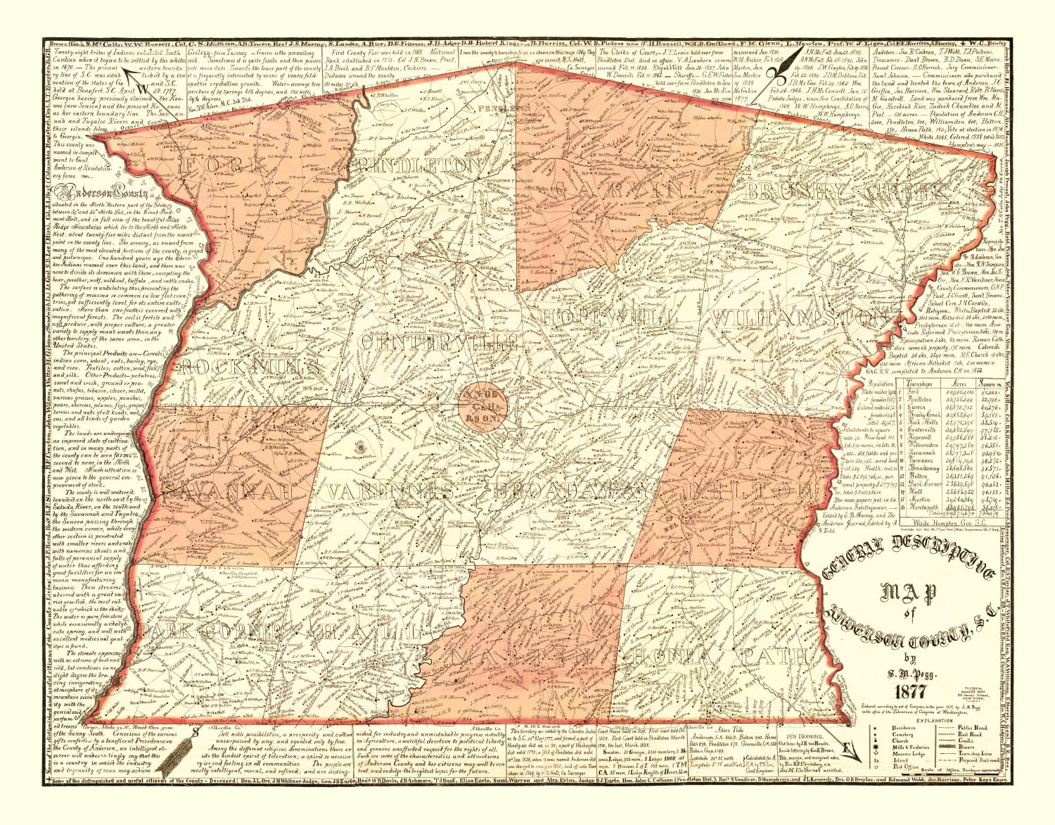 Vintage Map of Anderson County, South Carolina 1877