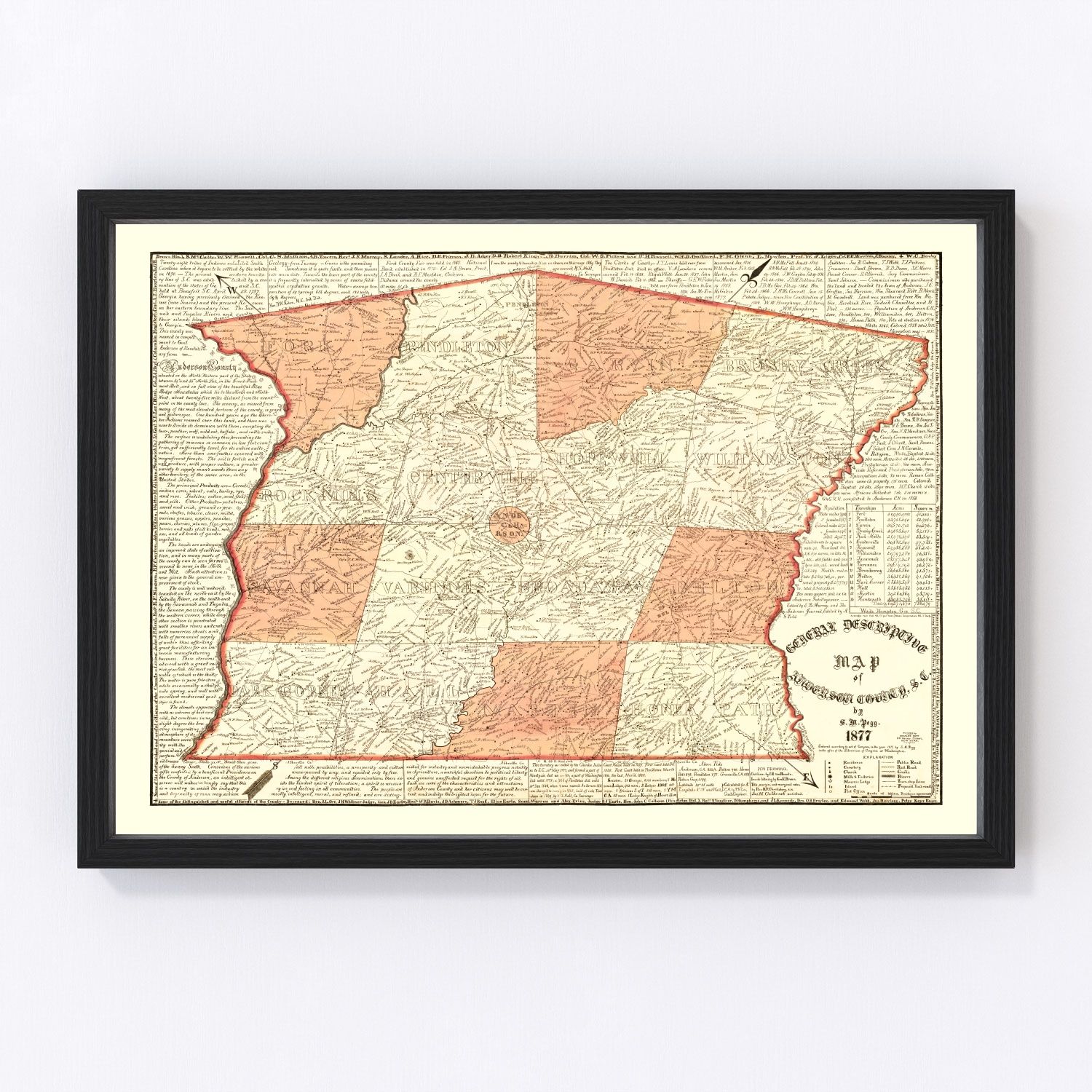 Vintage Map of Anderson County, South Carolina 1877