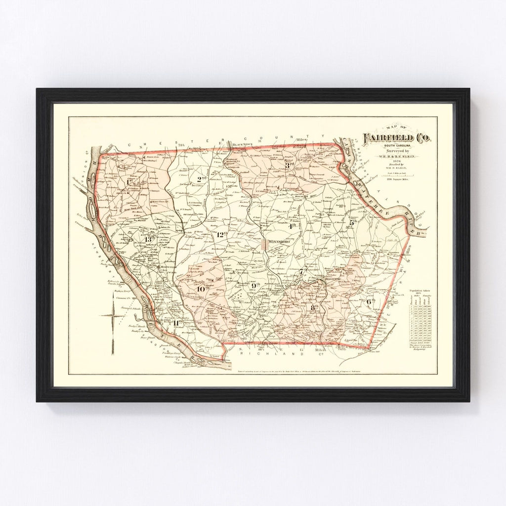 Vintage Map of Fairfield County, South Carolina 1876