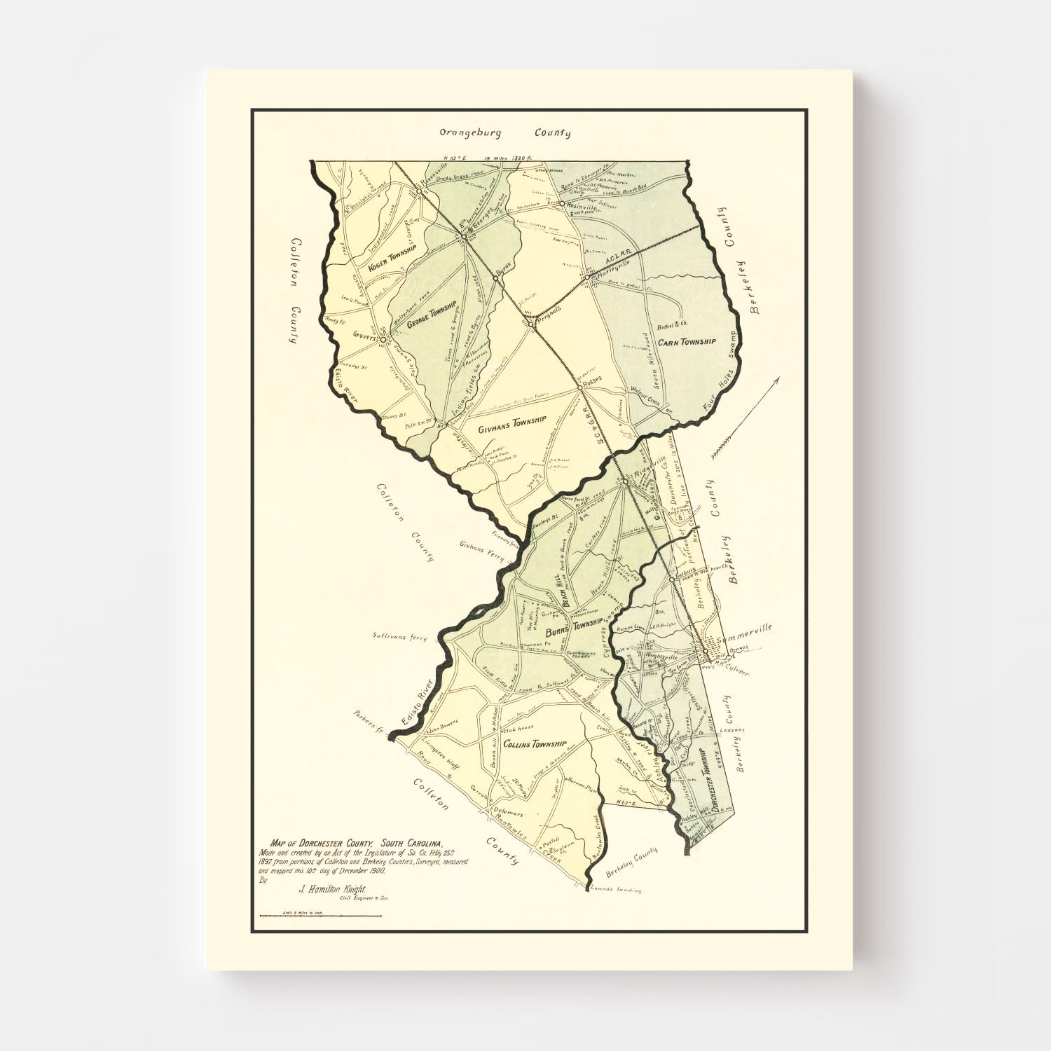 Vintage Map of Dorchester County, South Carolina 1900