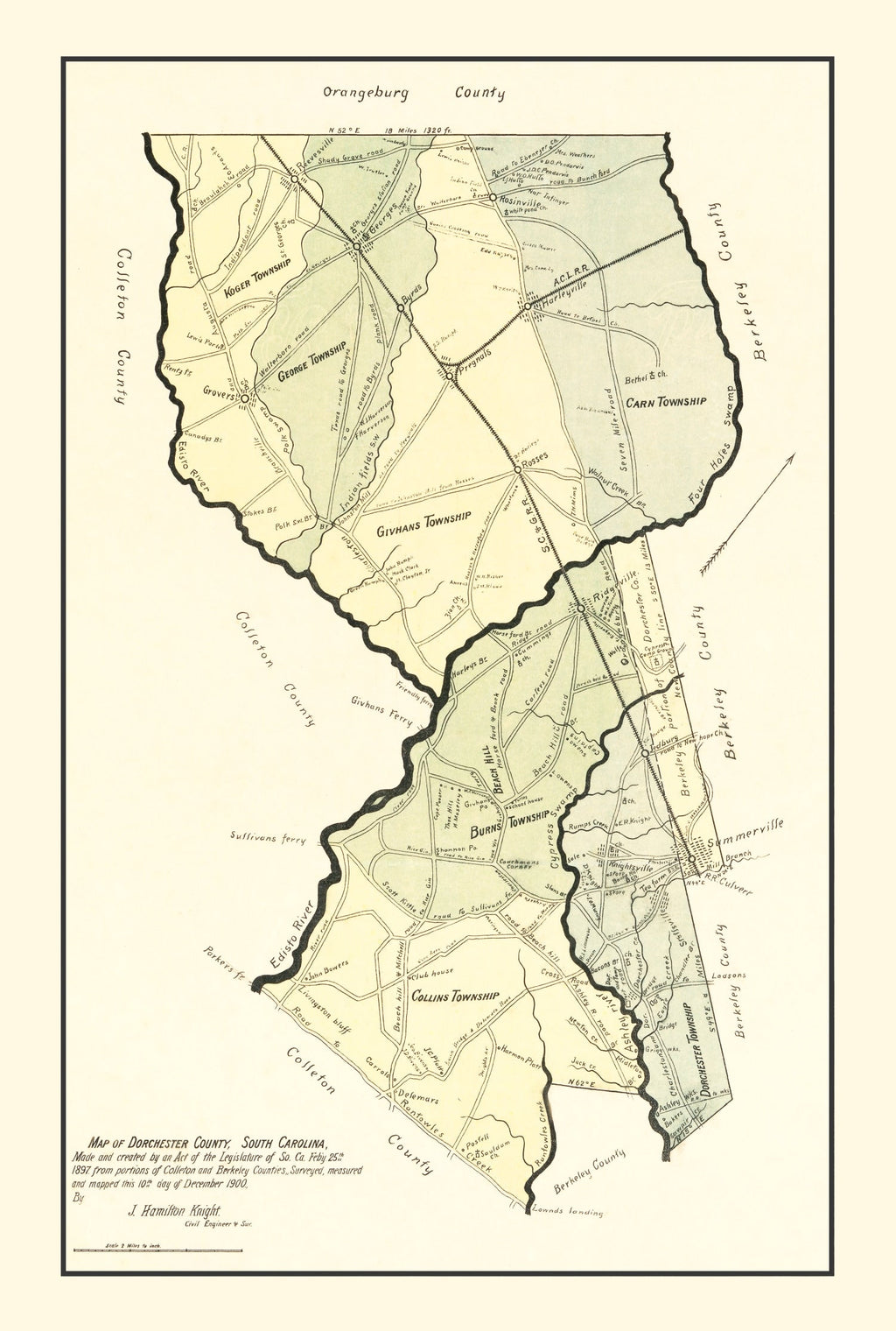 Vintage Map of Dorchester County, South Carolina 1900