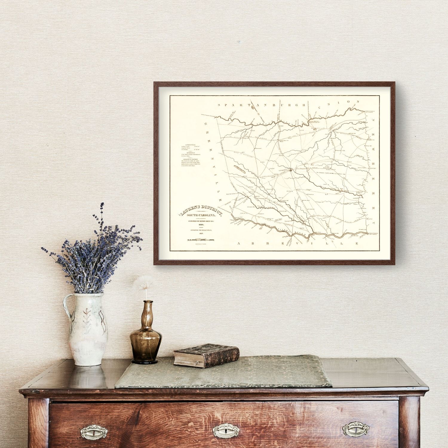 Vintage Map of Laurens County, South Carolina 1825