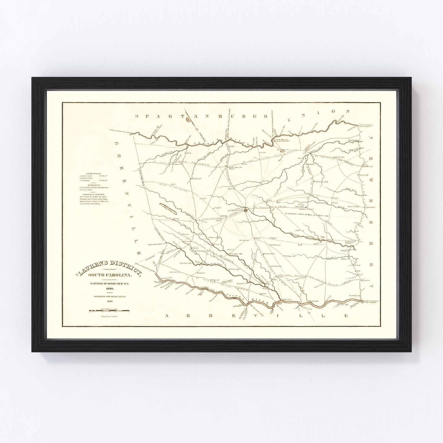 Vintage Map of Laurens County, South Carolina 1825