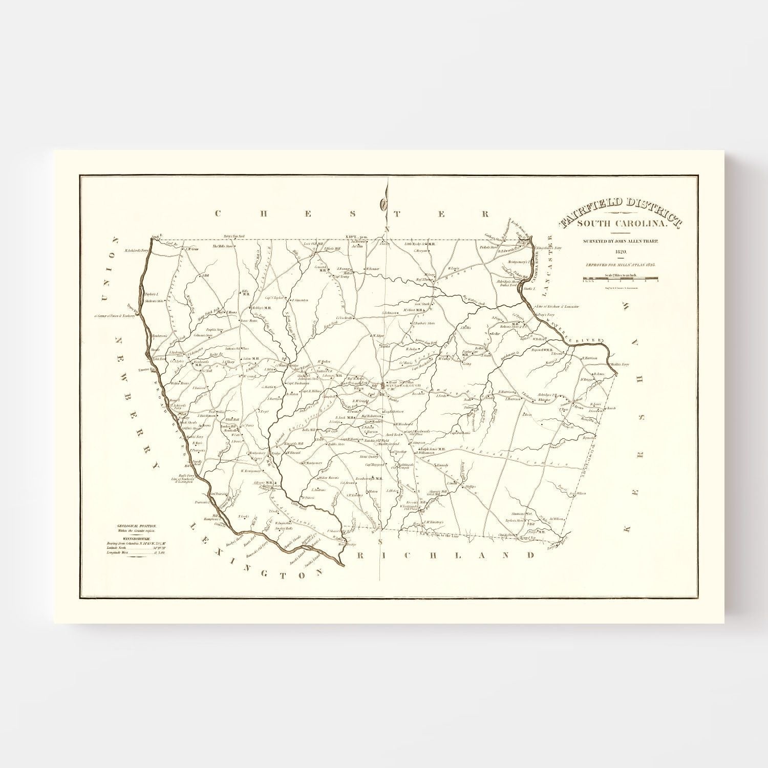 Vintage Map of Fairfield County, South Carolina 1825