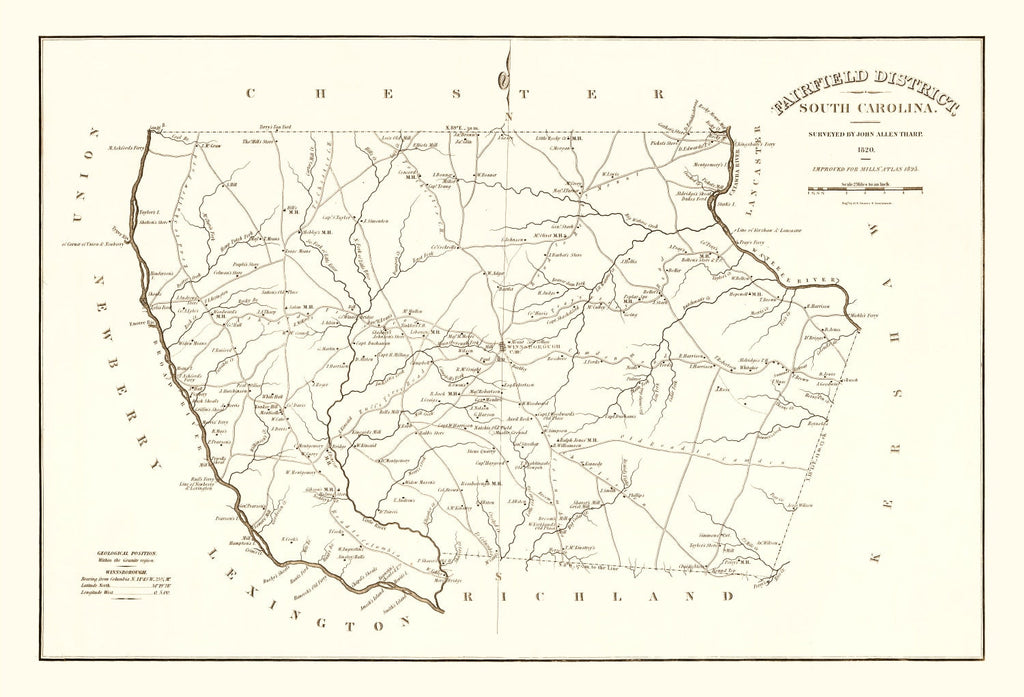 Vintage Map of Fairfield County, South Carolina 1825