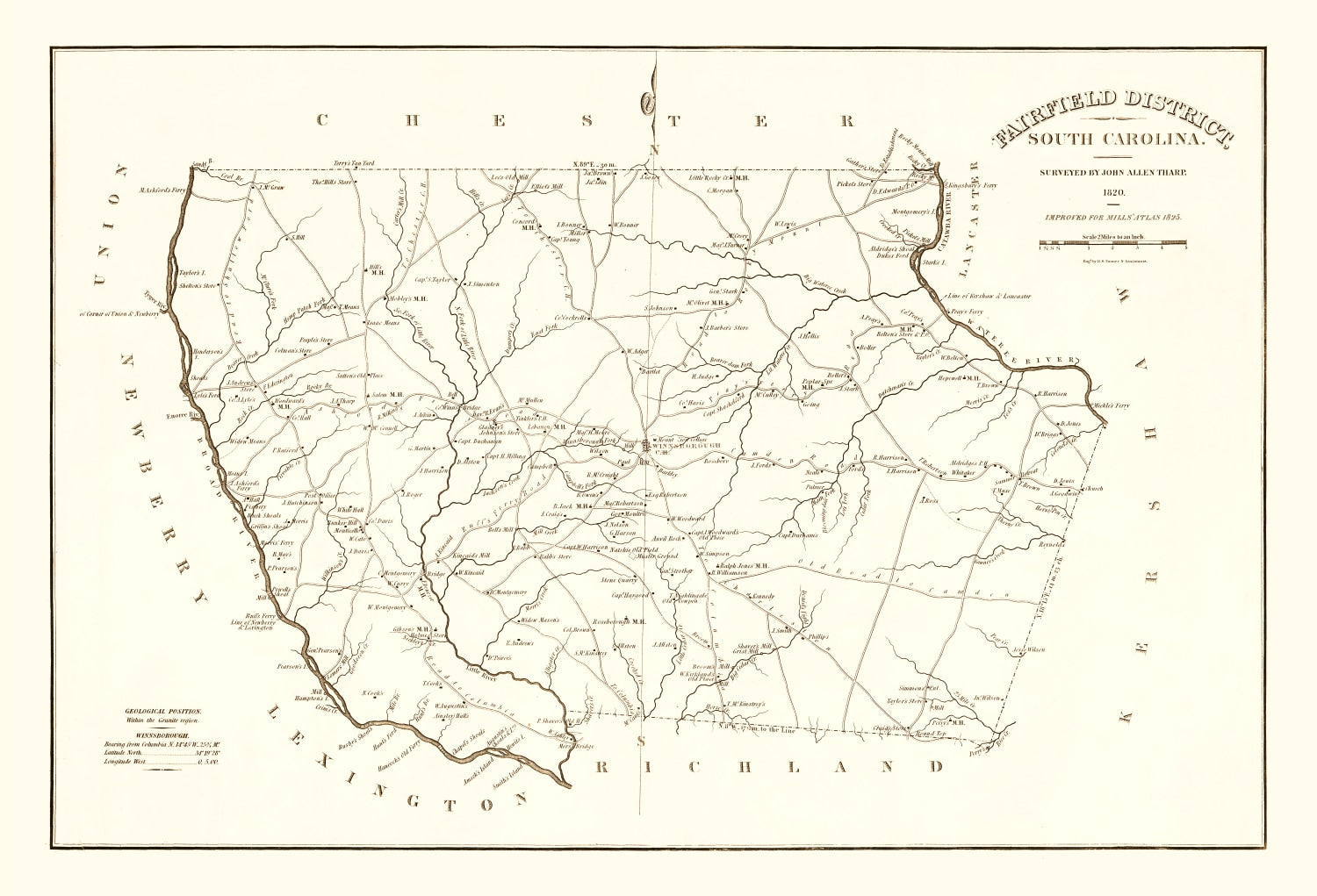 Vintage Map of Fairfield County, South Carolina 1825
