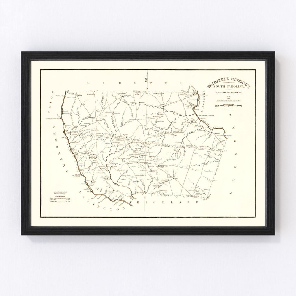 Vintage Map of Fairfield County, South Carolina 1825