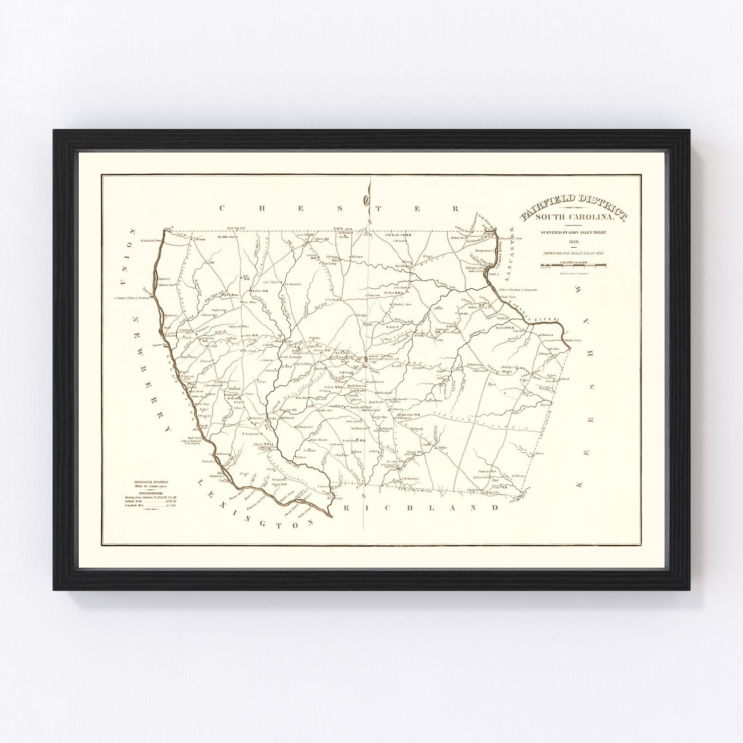 Vintage Map of Fairfield County, South Carolina 1825