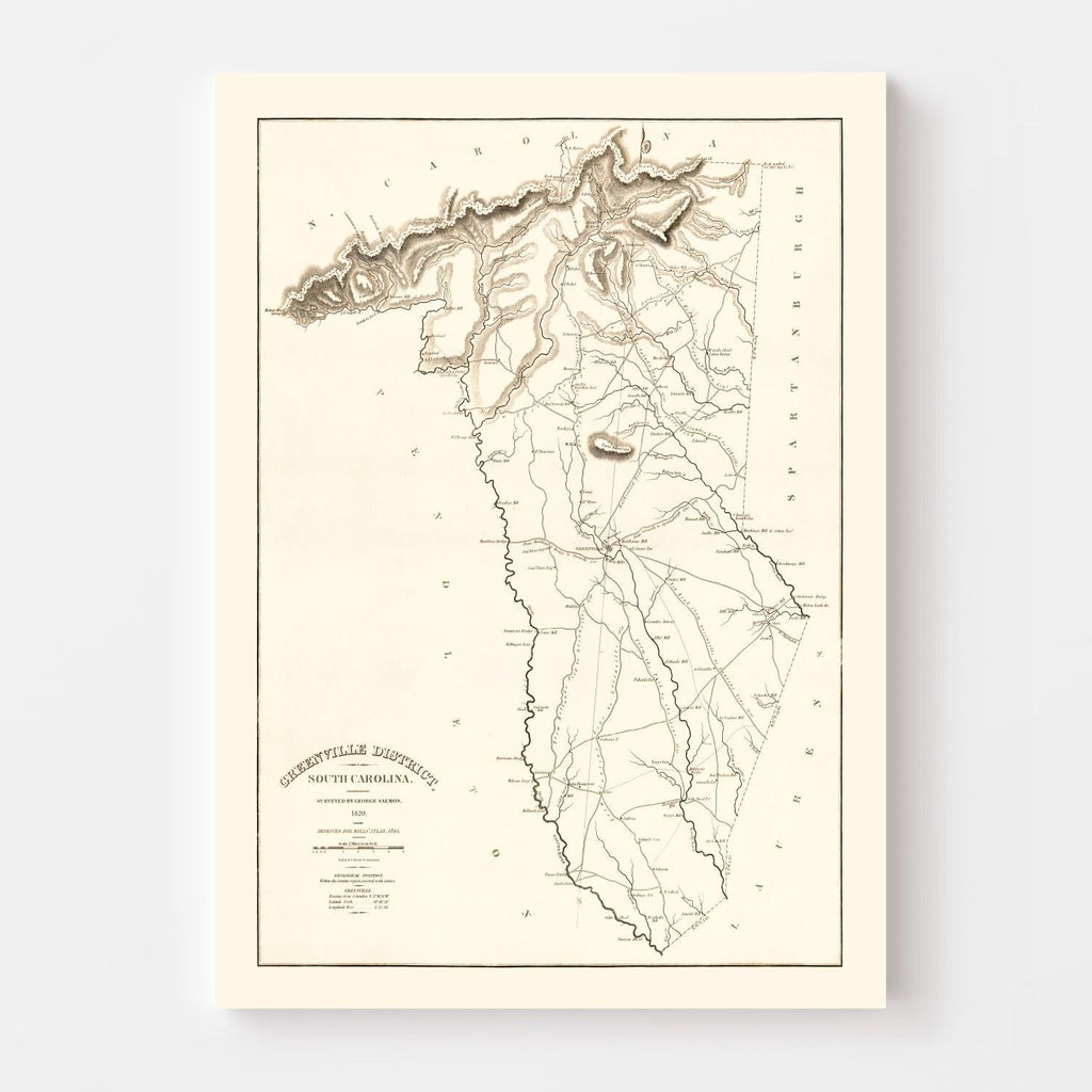 Vintage Map of Greenville County, South Carolina 1825