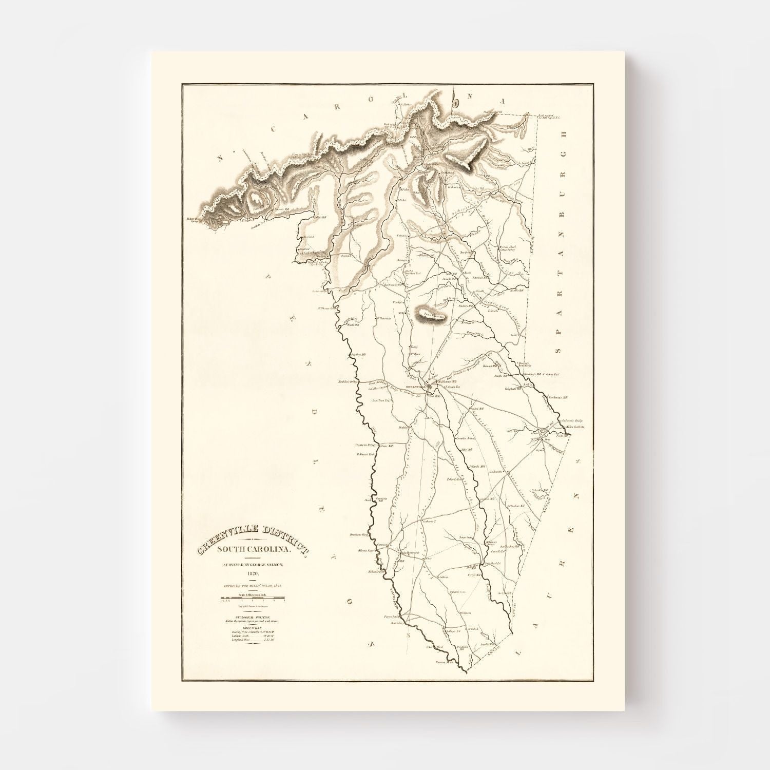 Vintage Map of Greenville County, South Carolina 1825