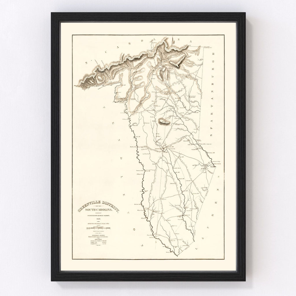 Vintage Map of Greenville County, South Carolina 1825