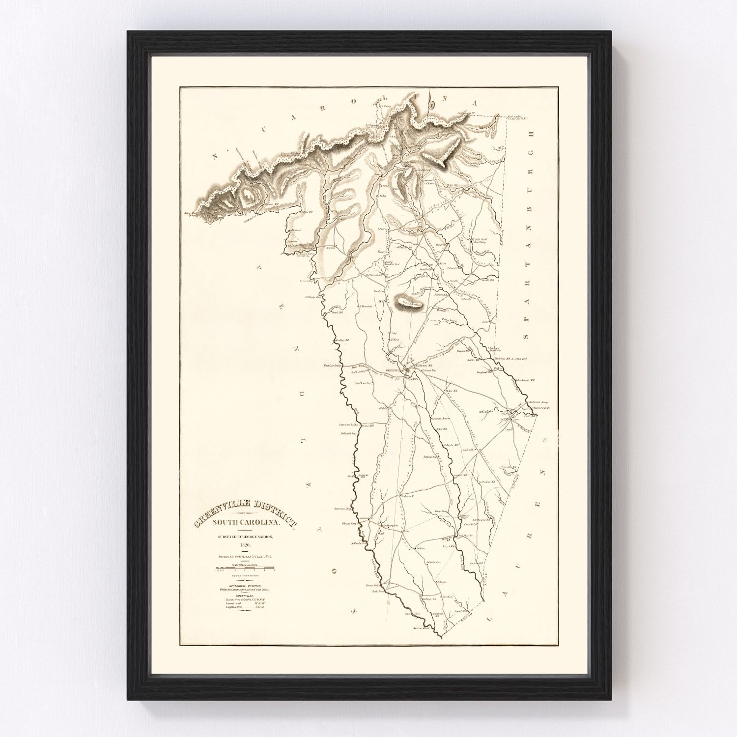 Vintage Map of Greenville County, South Carolina 1825