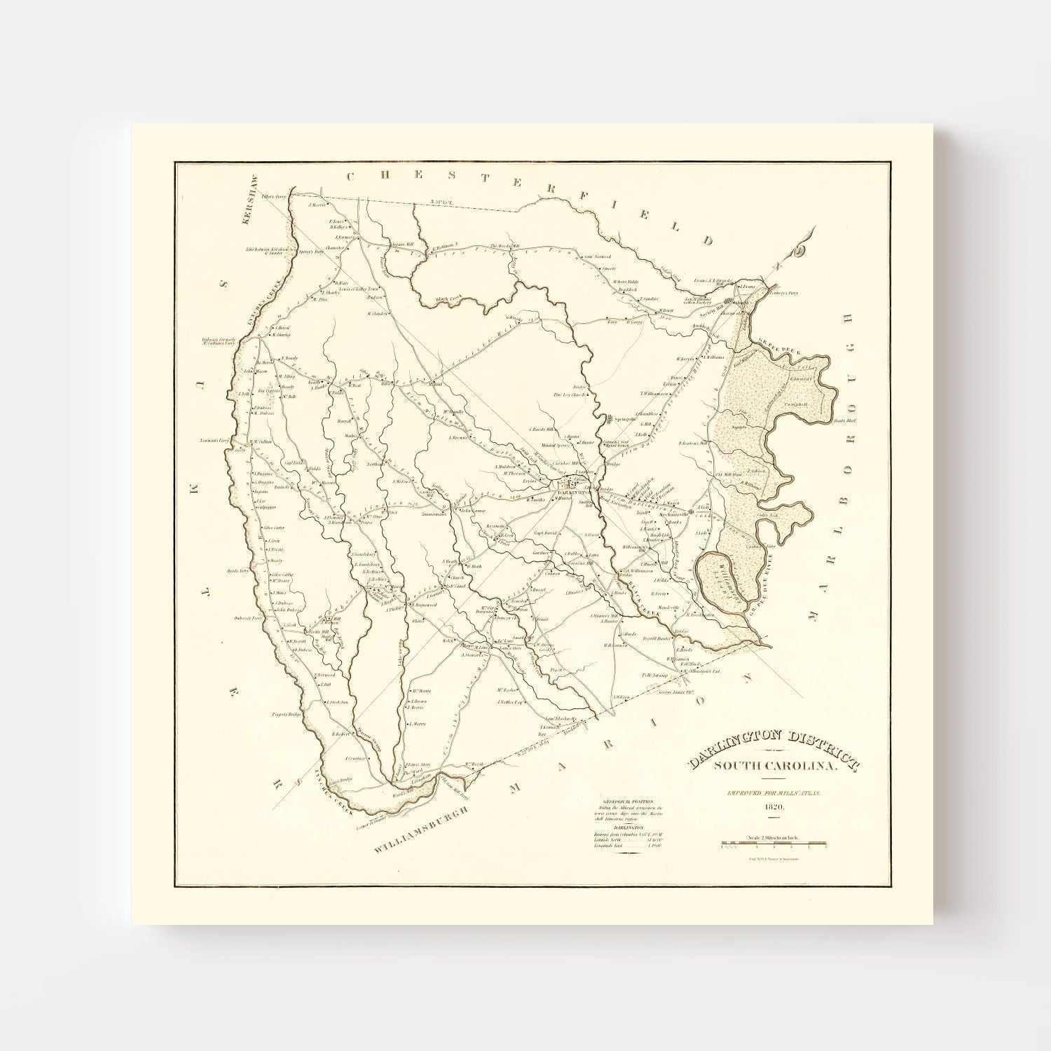 Vintage Map of Darlington County, South Carolina 1825