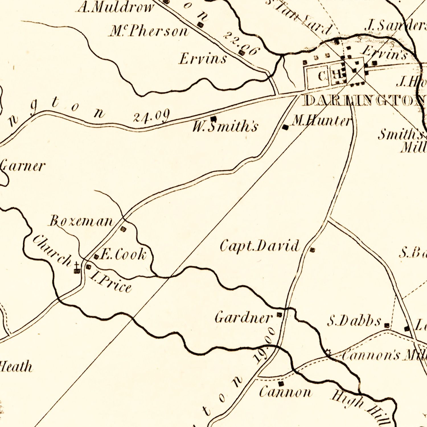 Vintage Map of Darlington County, South Carolina 1825