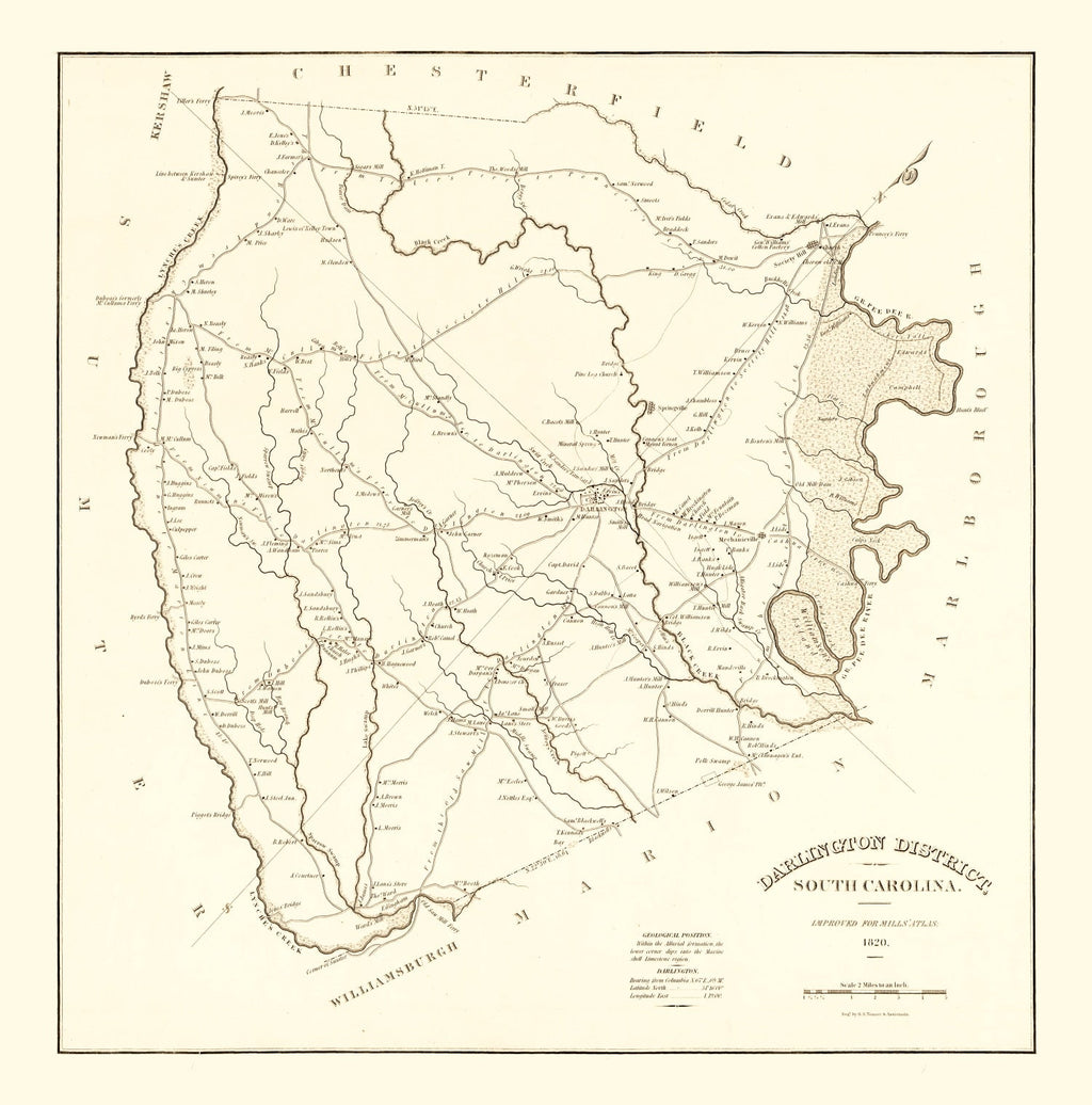 Vintage Map of Darlington County, South Carolina 1825