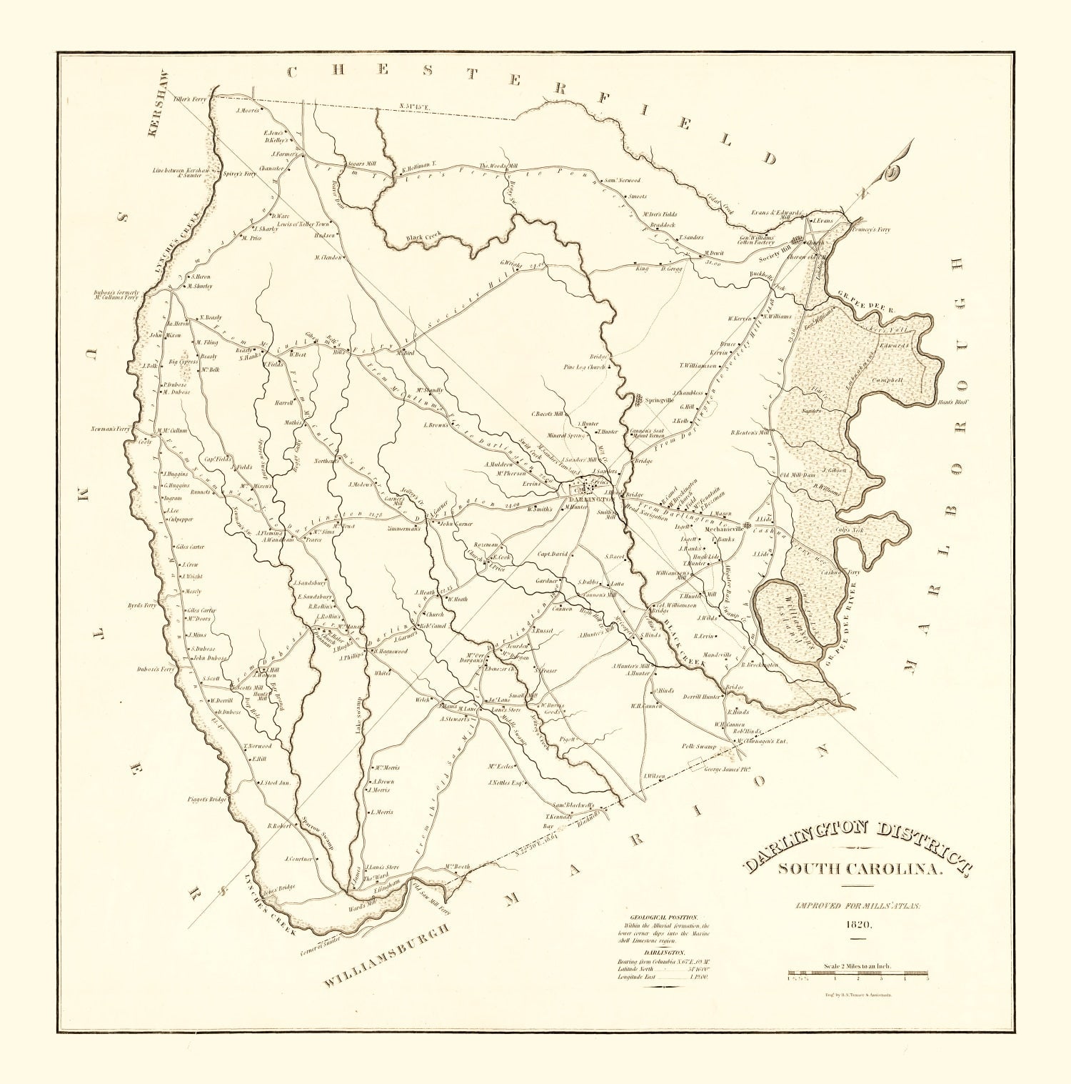 Vintage Map of Darlington County, South Carolina 1825