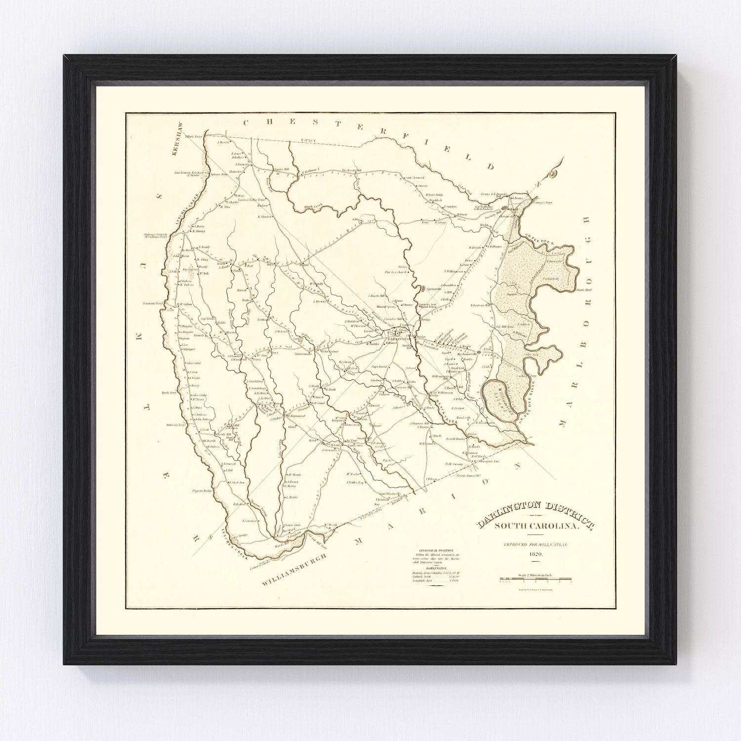 Vintage Map of Darlington County, South Carolina 1825