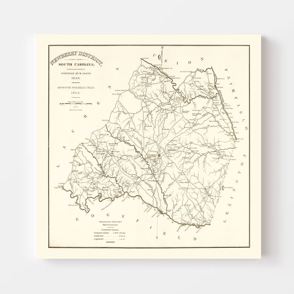 Vintage Map of Newberry County, South Carolina 1820