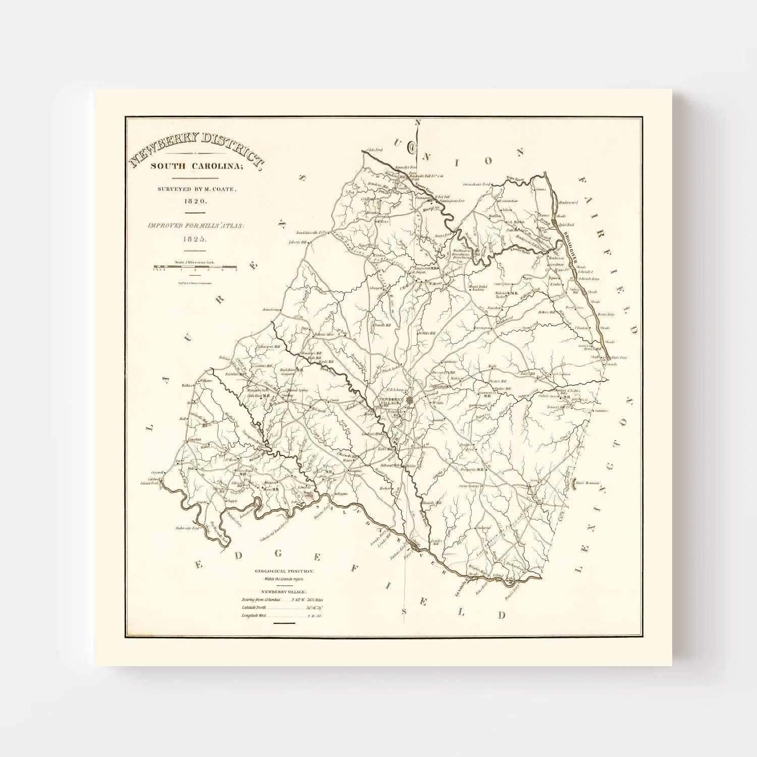 Vintage Map of Newberry County, South Carolina 1820