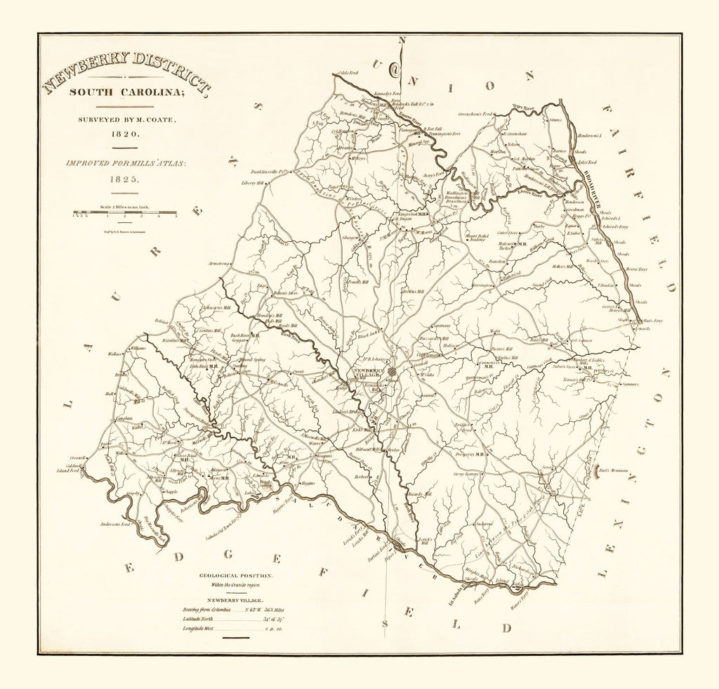 Vintage Map of Newberry County, South Carolina 1820