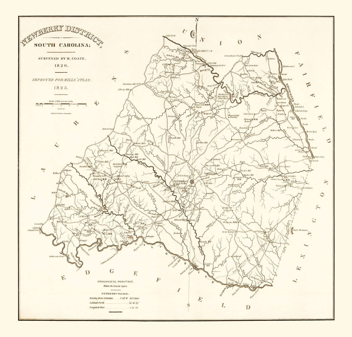 Vintage Map of Newberry County, South Carolina 1820