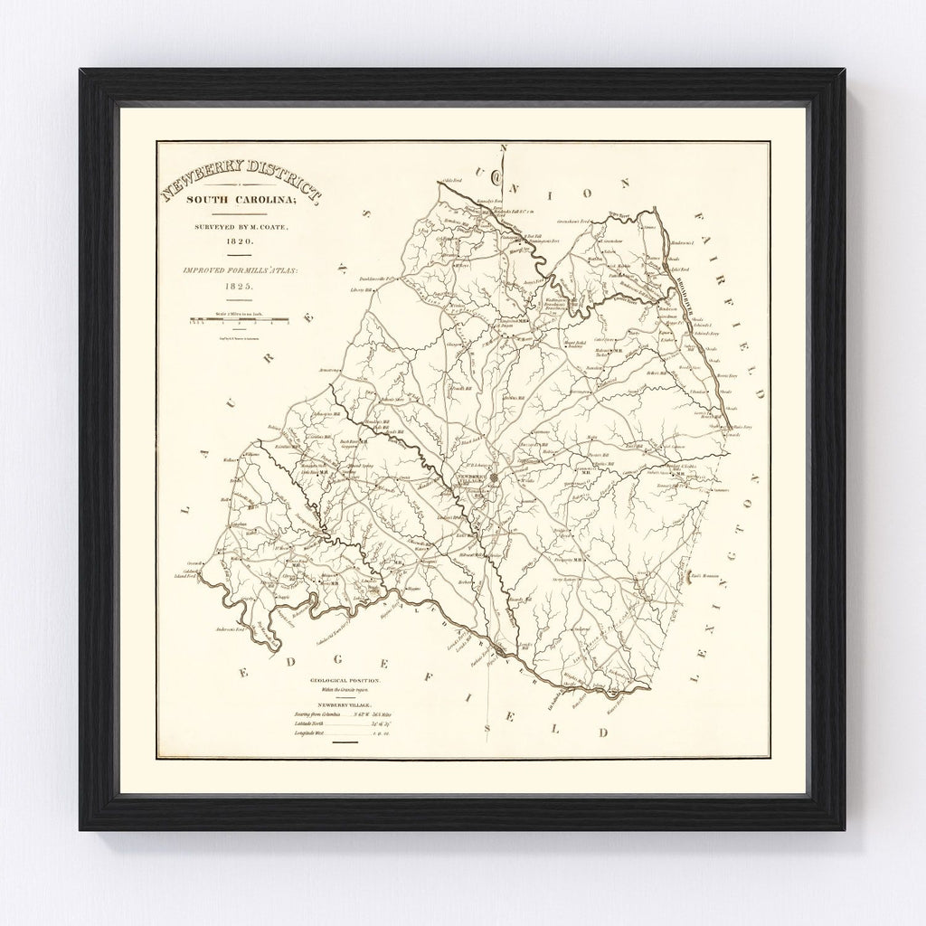 Vintage Map of Newberry County, South Carolina 1820
